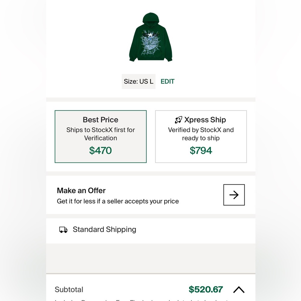 Sp5der Web Hoodie - Hunter Green
(Size L)